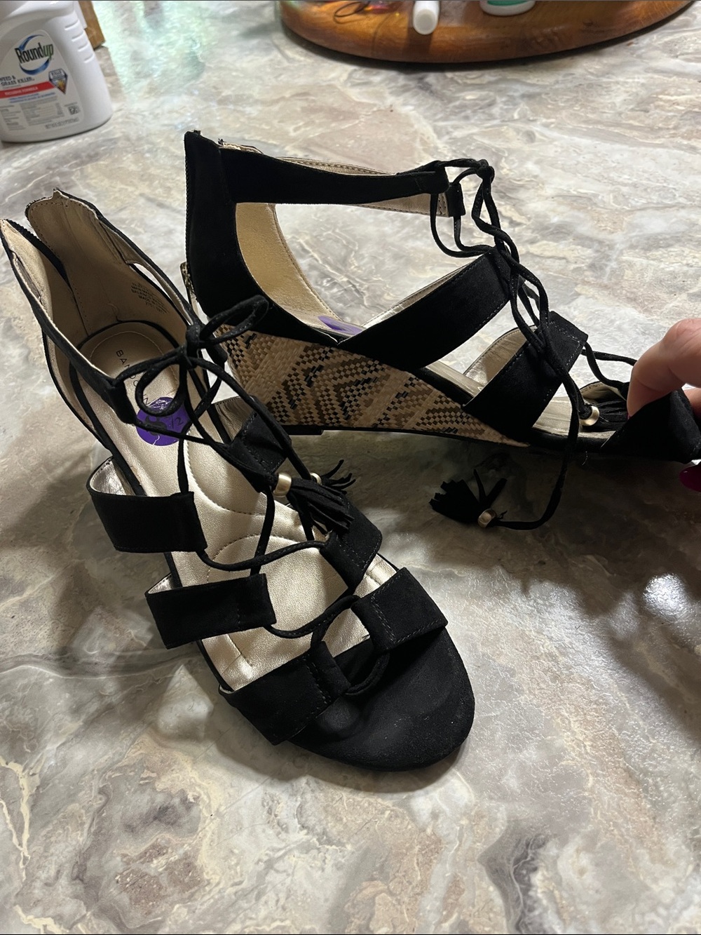 Bandolini Black Lace-Up Wedge Sandals - 8 1/2.